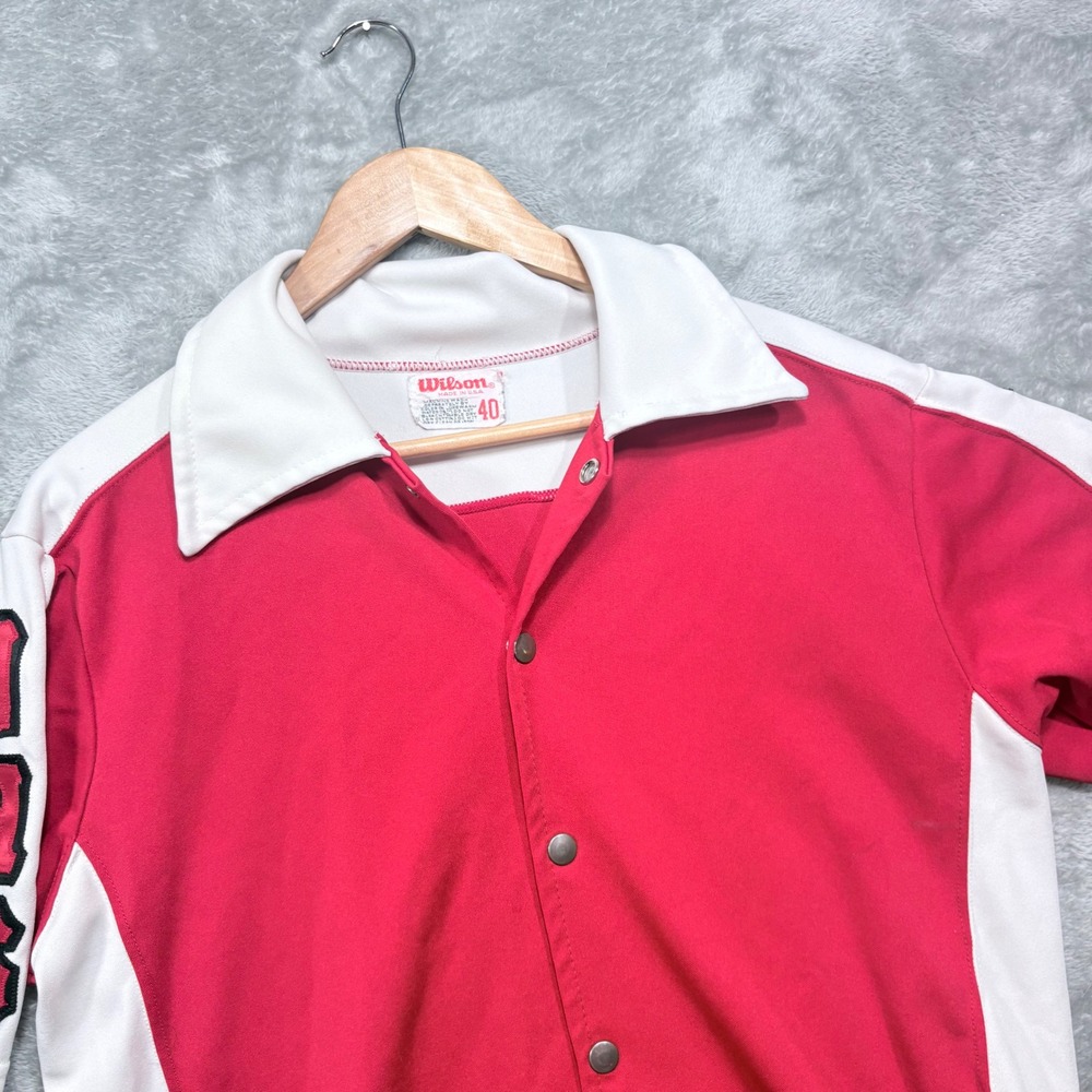 Wilson Warm Up Shirt Mens 40 Red White Vintage Snap Front WHS Patch USA Made